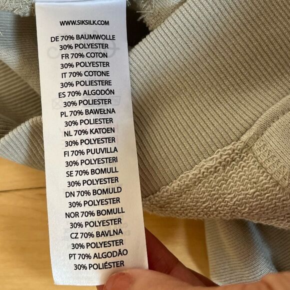 SilkSilk Cotton Blend Mixed Media Cropped Graphic Crewneck Sweatshirt in Tan 6 N - Picture 15 of 16